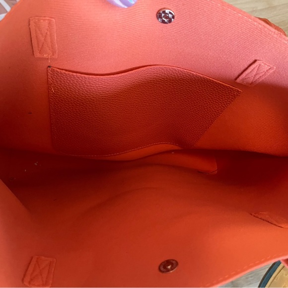 Pair of Orange and Gray/Blue Vegan Leather Tote Bags with Tassel - Picture 3 of 12